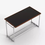 Table basse industrielle moderne du milieu du siècle 50 - Cadre métallique réglable à double hauteur avec plateau finition noyer - Noir/Chrome Gaoyangjiaju