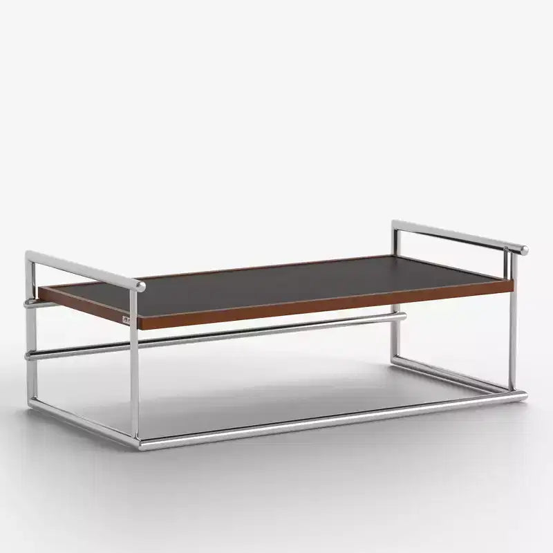 Table basse industrielle moderne du milieu du siècle 50 - Cadre métallique réglable à double hauteur avec plateau finition noyer - Noir/Chrome Gaoyangjiaju