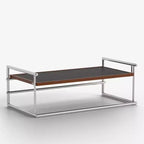 Table basse industrielle moderne du milieu du siècle 50 - Cadre métallique réglable à double hauteur avec plateau finition noyer - Noir/Chrome Gaoyangjiaju