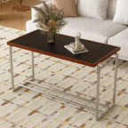 Table basse industrielle moderne du milieu du siècle 50 - Cadre métallique réglable à double hauteur avec plateau finition noyer - Noir/Chrome Gaoyangjiaju