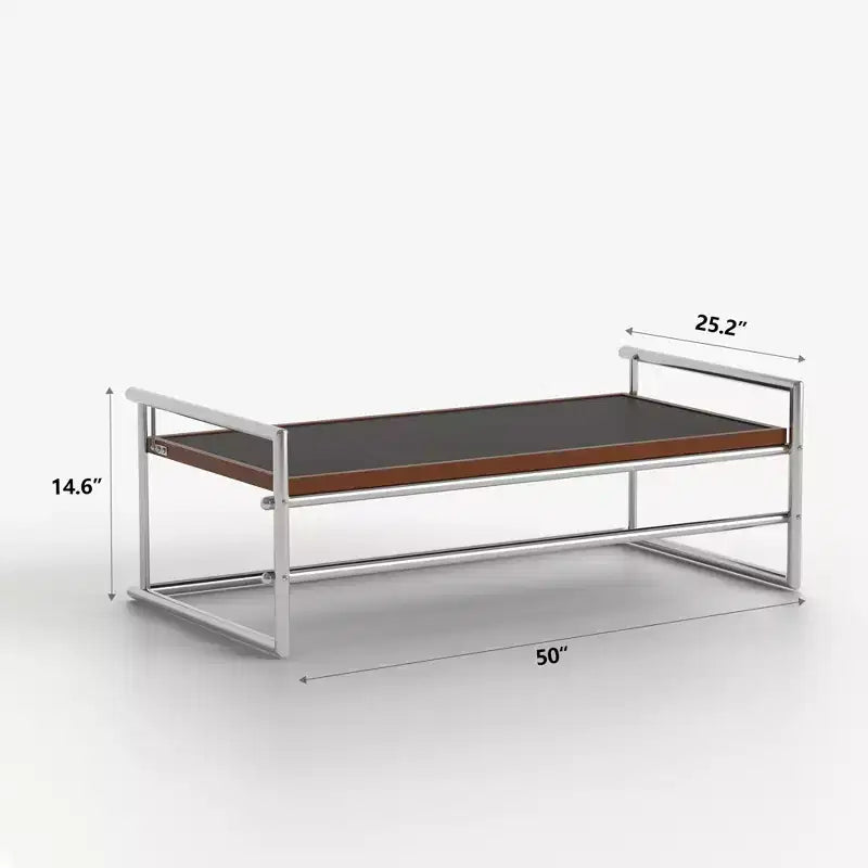 Table basse industrielle moderne du milieu du siècle 50 - Cadre métallique réglable à double hauteur avec plateau finition noyer - Noir/Chrome Gaoyangjiaju