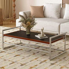 Table basse industrielle moderne du milieu du siècle 50 - Cadre métallique réglable à double hauteur avec plateau finition noyer - Noir/Chrome Gaoyangjiaju