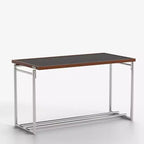 Table basse industrielle moderne du milieu du siècle 50 - Cadre métallique réglable à double hauteur avec plateau finition noyer - Noir/Chrome Gaoyangjiaju