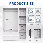 Armoire penderie en bois à 3 portes avec 2 tiroirs, armoire penderie moderne avec portes et étagères, placard de rangement pour vêtements.