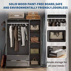 Armoire penderie en bois à 3 portes avec 2 tiroirs, armoire penderie moderne avec portes et étagères, placard de rangement pour vêtements.