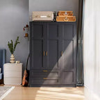 Armoire penderie en bois à 3 portes avec 2 tiroirs, armoire penderie moderne avec portes et étagères, placard de rangement pour vêtements.