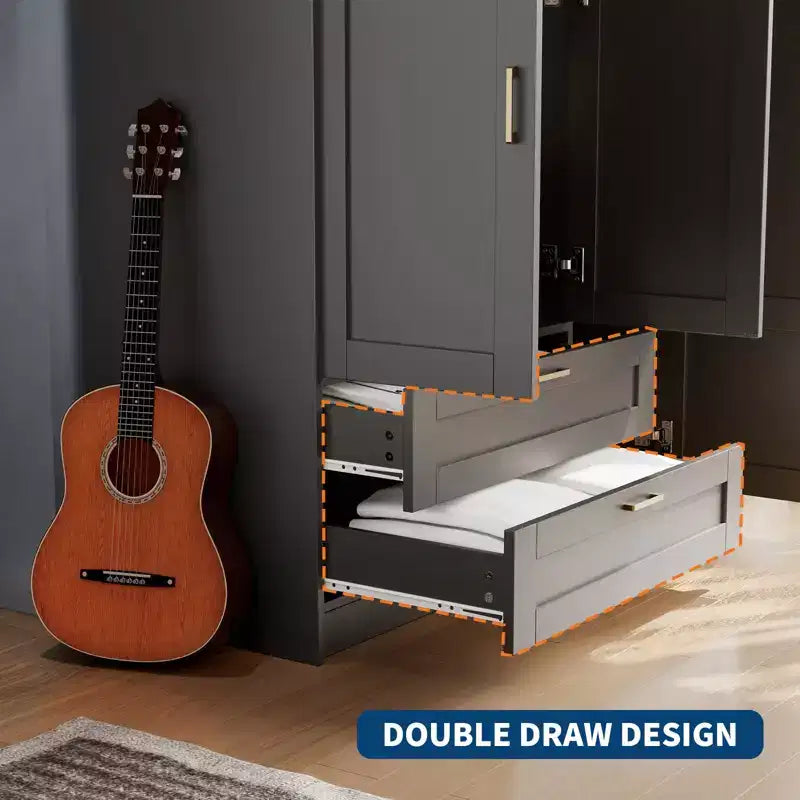 Armoire penderie en bois à 3 portes avec 2 tiroirs, armoire penderie moderne avec portes et étagères, placard de rangement pour vêtements.