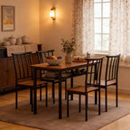 Ensemble table de salle à manger moderne 5 pièces pour 4 personnes, table de cuisine bois et métal avec étagère de rangement et 4 chaises, peu encombrant pour coin repas