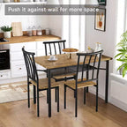 Ensemble table de salle à manger moderne 5 pièces pour 4 personnes, table de cuisine bois et métal avec étagère de rangement et 4 chaises, peu encombrant pour coin repas