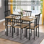 Ensemble table de salle à manger moderne 5 pièces pour 4 personnes, table de cuisine bois et métal avec étagère de rangement et 4 chaises, peu encombrant pour coin repas