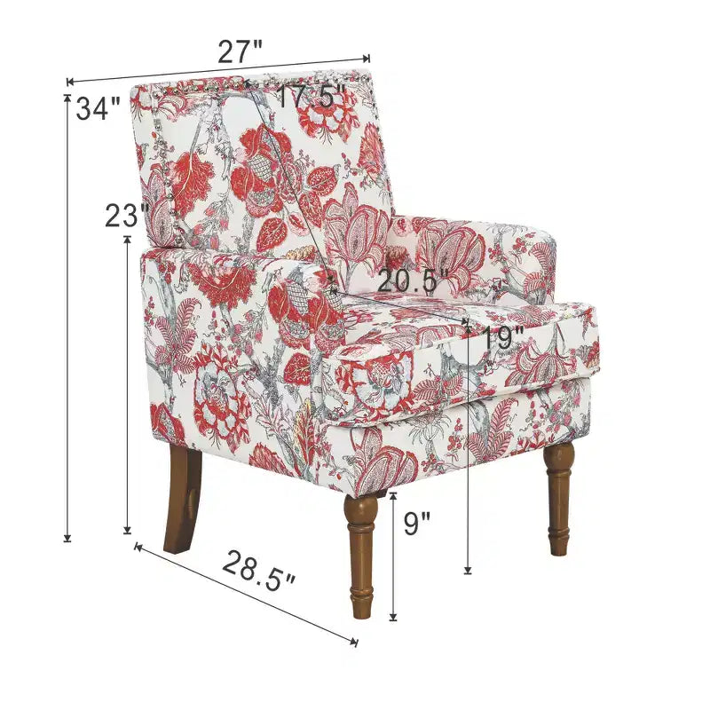 Fauteuil d'appoint Zeus & Ruta en tissu fleuri avec clous décoratifs, pieds en bois massif