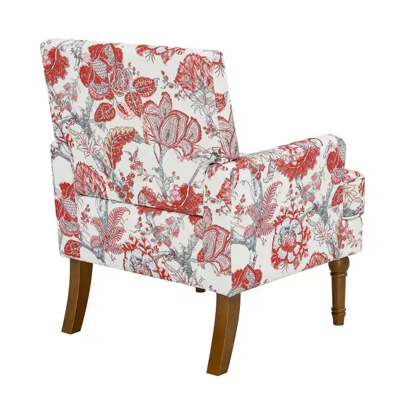 Fauteuil d'appoint Zeus & Ruta en tissu fleuri avec clous décoratifs, pieds en bois massif