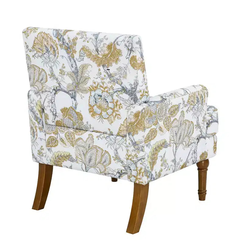 Fauteuil d'appoint Zeus & Ruta en tissu fleuri avec clous décoratifs, pieds en bois massif