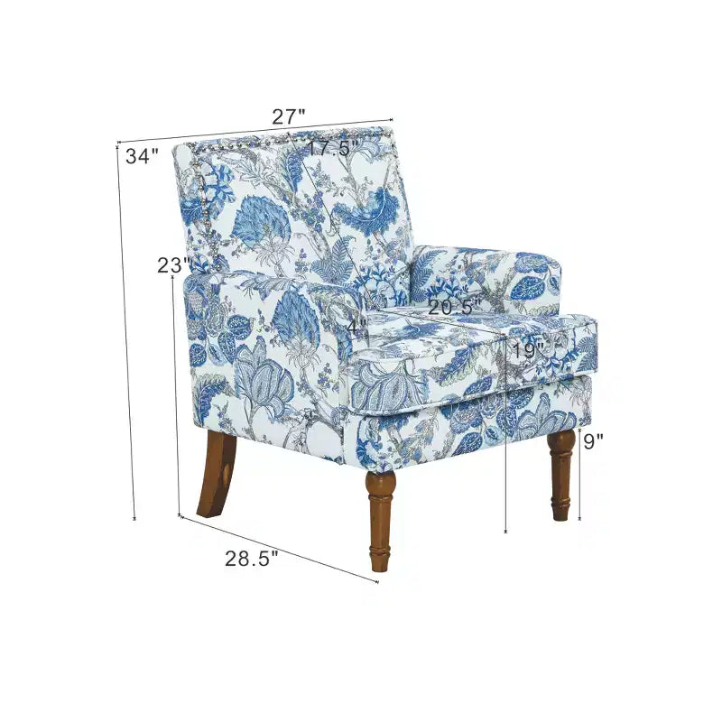 Fauteuil d'appoint Zeus & Ruta en tissu fleuri avec clous décoratifs, pieds en bois massif