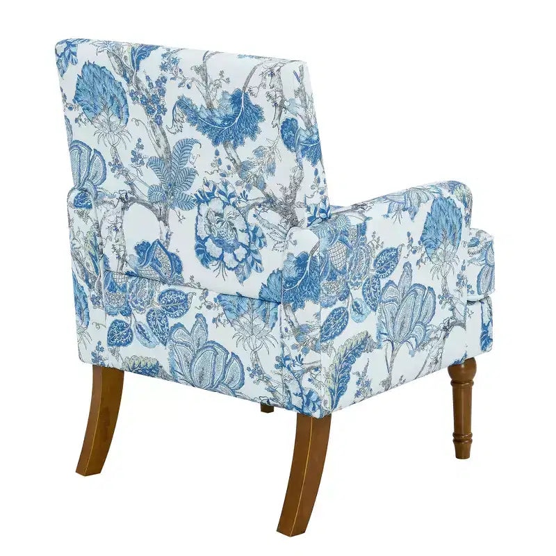 Fauteuil d'appoint Zeus & Ruta en tissu fleuri avec clous décoratifs, pieds en bois massif