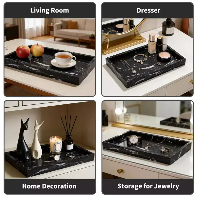 Élégant plateau de rangement à bijoux en marbre naturel, cadeau fête des mères, plateau en marbre véritable pour coiffeuse, salle de bain, décoration intérieure