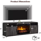 Meuble TV cheminée cannelé AMERLIFE 178 cm pour téléviseurs jusqu'à 203 cm avec rangement cheminée électrique 76 cm, noir
