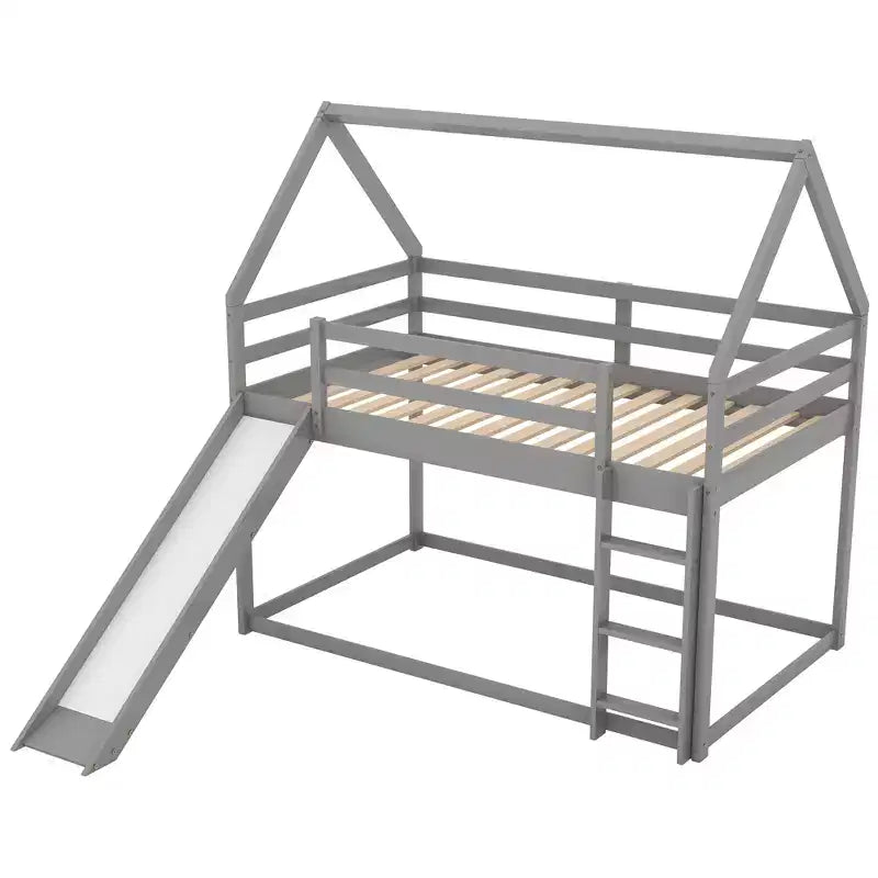 FAMYYT Lit double en bois avec échelle, toboggan, garde-corps, montage facile