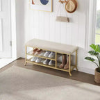 Banc à chaussures, porte-chaussures 2 niveaux, banc de rangement à chaussures avec coussin supporte jusqu'à 150 kg, organisateur pour couloir, salon, doré