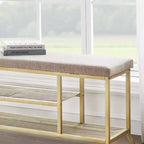 Banc à chaussures, porte-chaussures 2 niveaux, banc de rangement à chaussures avec coussin supporte jusqu'à 150 kg, organisateur pour couloir, salon, doré