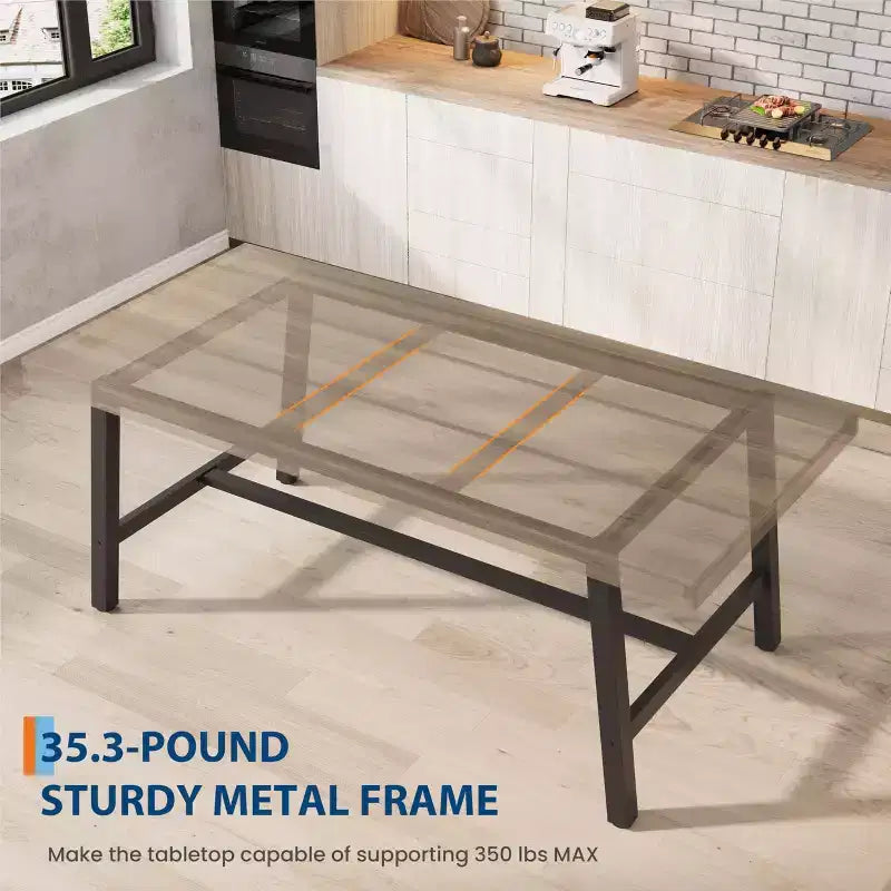 Table de salle à manger industrielle pour 6 à 8 personnes, table de cuisine de 180 cm de long avec cadre métallique robuste, pour bureau à domicile