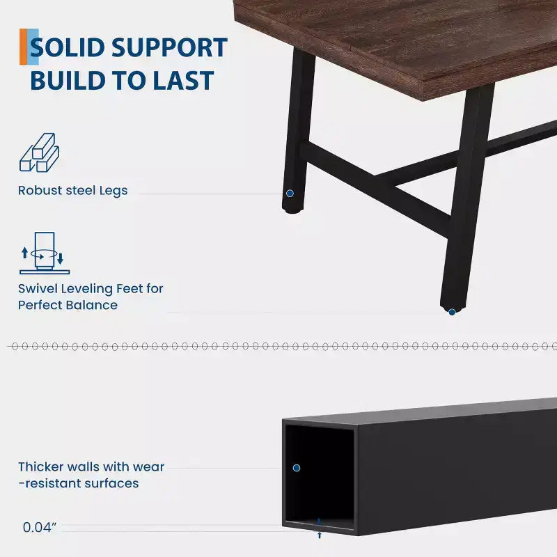 Table de salle à manger industrielle pour 6 à 8 personnes, table de cuisine de 180 cm de long avec cadre métallique robuste, pour bureau à domicile