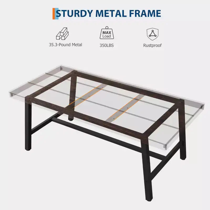 Table de salle à manger industrielle pour 6 à 8 personnes, table de cuisine de 180 cm de long avec cadre métallique robuste, pour bureau à domicile