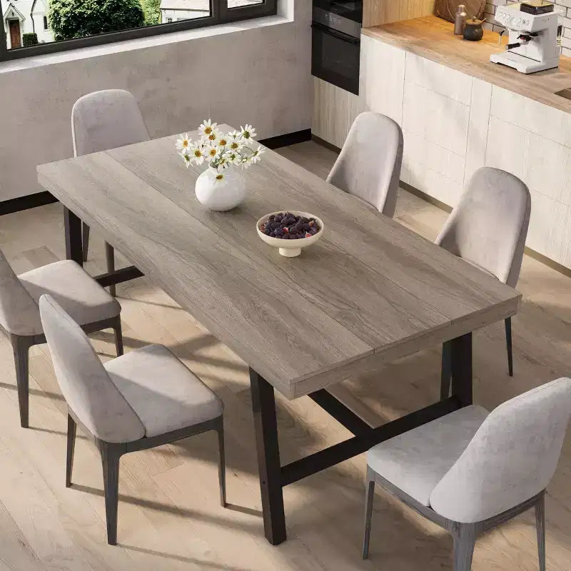 Table de salle à manger industrielle pour 6 à 8 personnes, table de cuisine de 180 cm de long avec cadre métallique robuste, pour bureau à domicile