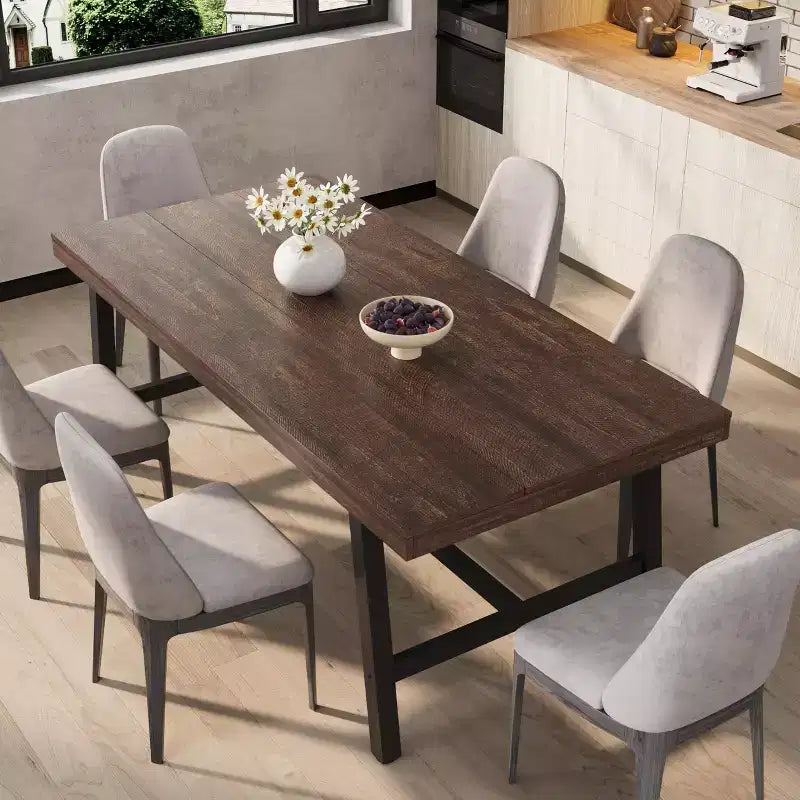 Table de salle à manger industrielle pour 6 à 8 personnes, table de cuisine de 180 cm de long avec cadre métallique robuste, pour bureau à domicile