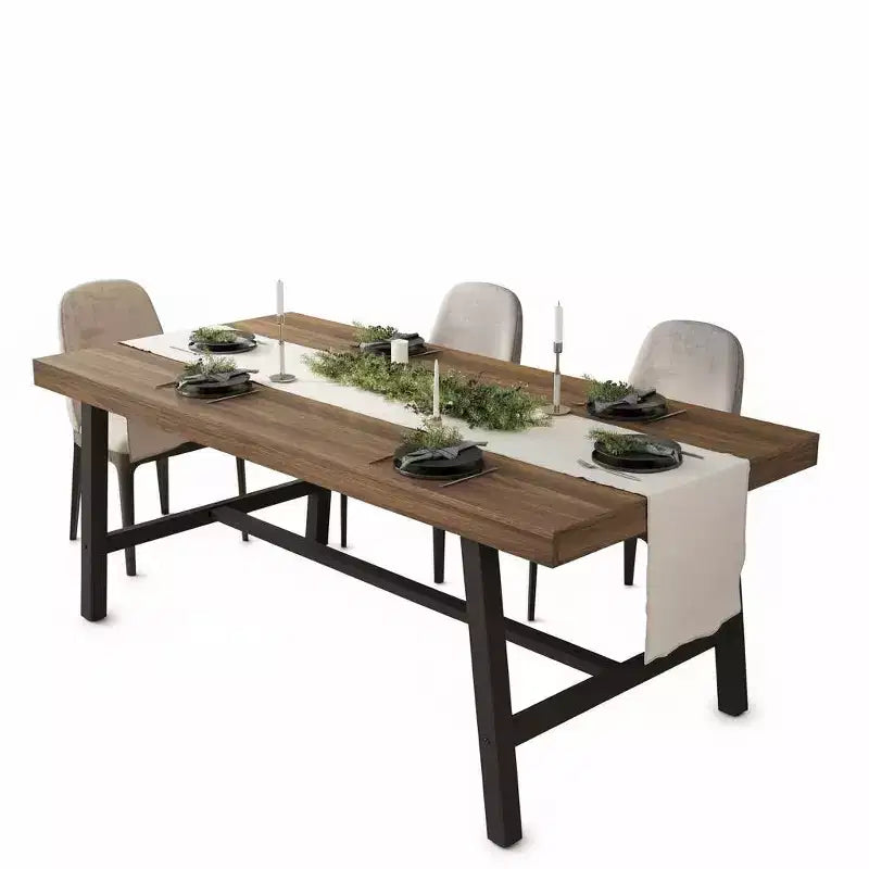 Table de salle à manger industrielle pour 6 à 8 personnes, table de cuisine de 180 cm de long avec cadre métallique robuste, pour bureau à domicile