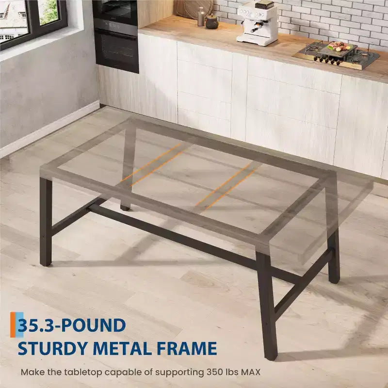 Table de salle à manger industrielle pour 6 à 8 personnes, table de cuisine de 180 cm de long avec cadre métallique robuste, pour bureau à domicile