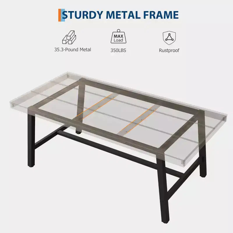 Table de salle à manger industrielle pour 6 à 8 personnes, table de cuisine de 180 cm de long avec cadre métallique robuste, pour bureau à domicile