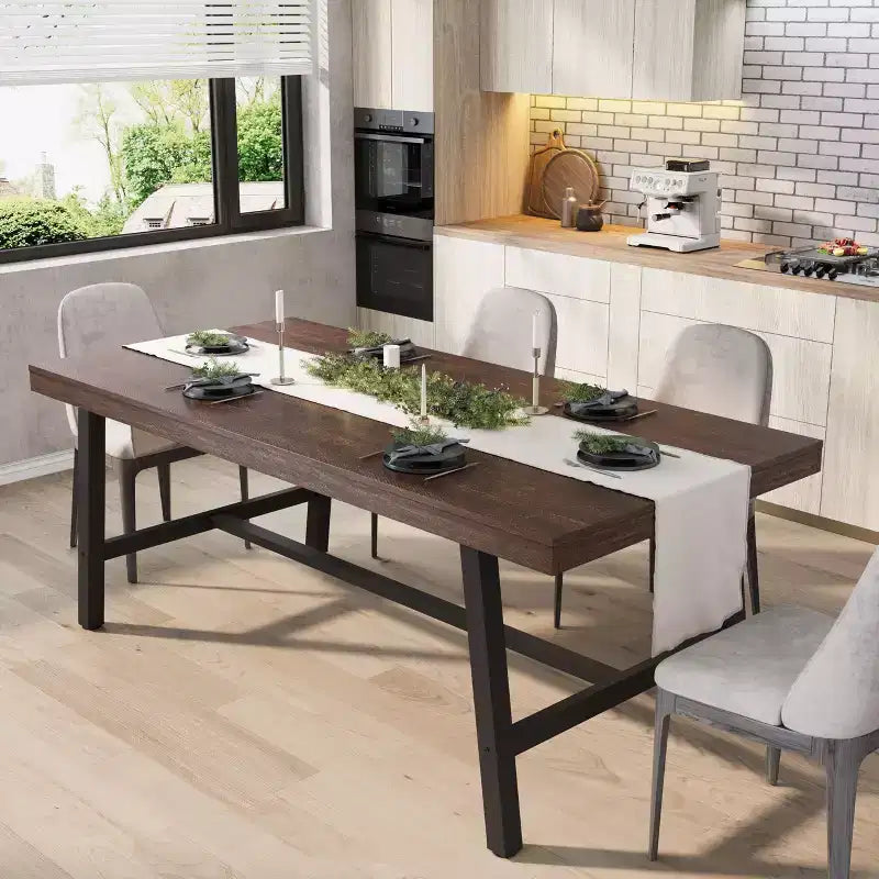 Table de salle à manger industrielle pour 6 à 8 personnes, table de cuisine de 180 cm de long avec cadre métallique robuste, pour bureau à domicile