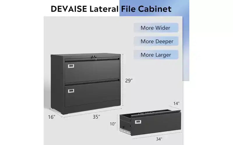 Meuble de classement latéral DEXYLLO en métal à 2 tiroirs, large meuble de classement avec serrure pour bureau à domicile ou école