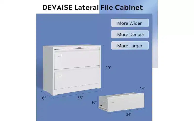 Meuble de classement latéral DEXYLLO en métal à 2 tiroirs, large meuble de classement avec serrure pour bureau à domicile ou école