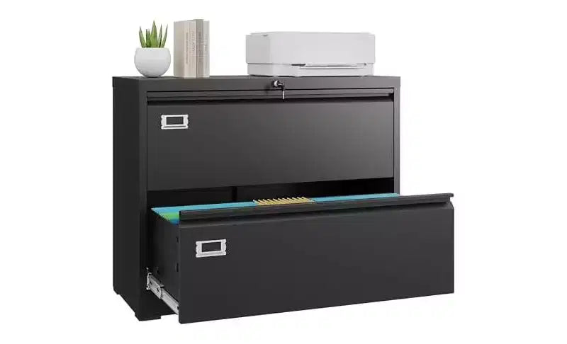 DEXYLLO Metal 2 Drawer Lateral File Cabinet, Wide Filing Cabinet with Lock for Home Office School