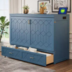Lit escamotable Queen Size, Lit armoire pliable avec tiroir et station de charge pour chambre, salon - ModernLuxe