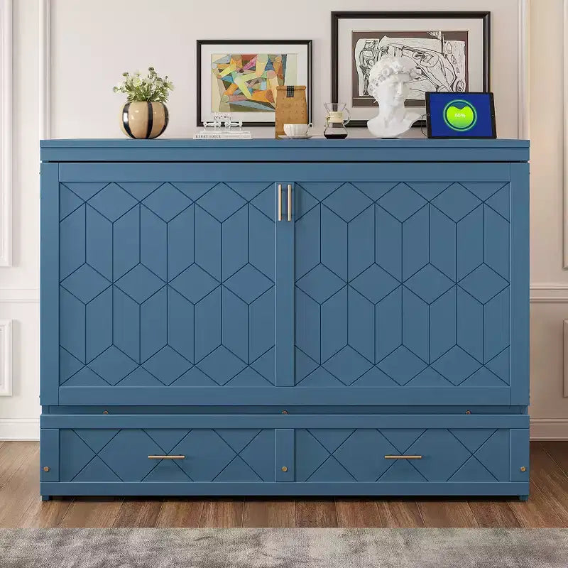 Lit escamotable Queen Size, Lit armoire pliable avec tiroir et station de charge pour chambre, salon - ModernLuxe
