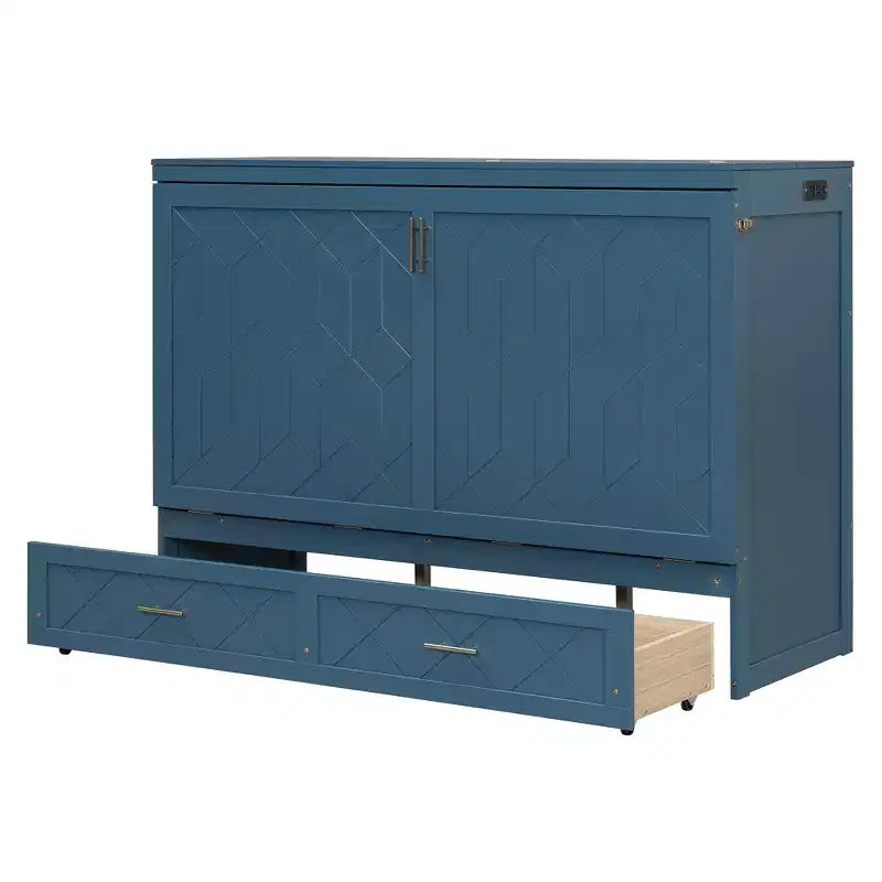 Lit escamotable Queen Size, Lit armoire pliable avec tiroir et station de charge pour chambre, salon - ModernLuxe