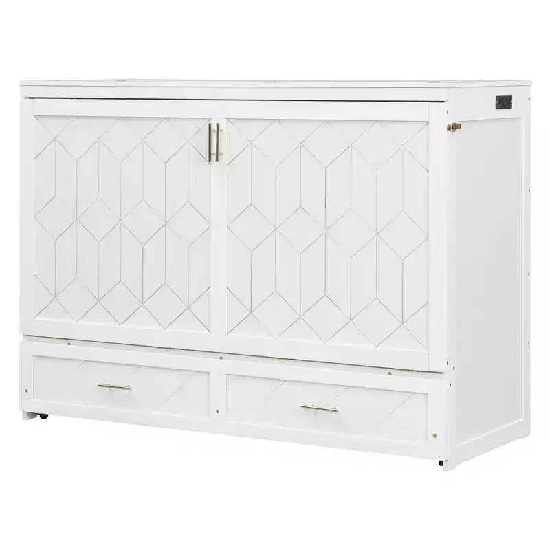 Lit escamotable Queen Size, Lit armoire pliable avec tiroir et station de charge pour chambre, salon - ModernLuxe