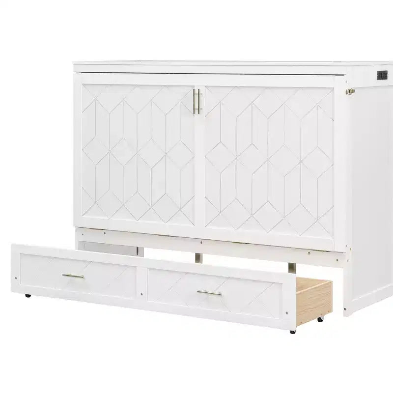 Lit escamotable Queen Size, Lit armoire pliable avec tiroir et station de charge pour chambre, salon - ModernLuxe