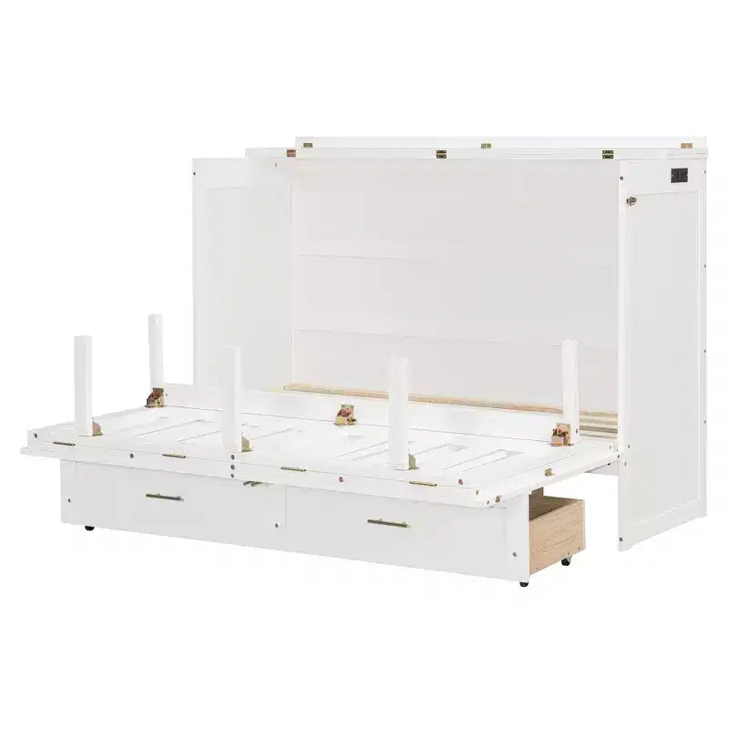 Lit escamotable Queen Size, Lit armoire pliable avec tiroir et station de charge pour chambre, salon - ModernLuxe
