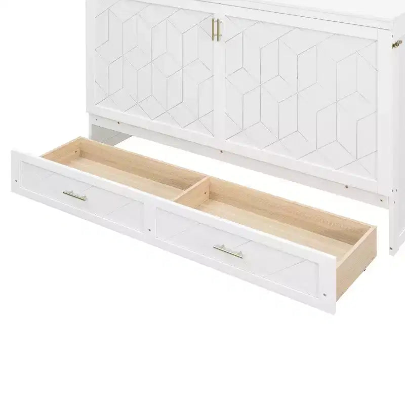 Lit escamotable Queen Size, Lit armoire pliable avec tiroir et station de charge pour chambre, salon - ModernLuxe