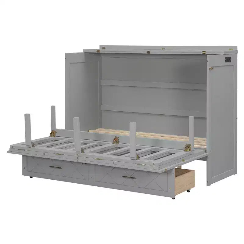 Lit escamotable Queen Size, Lit armoire pliable avec tiroir et station de charge pour chambre, salon - ModernLuxe