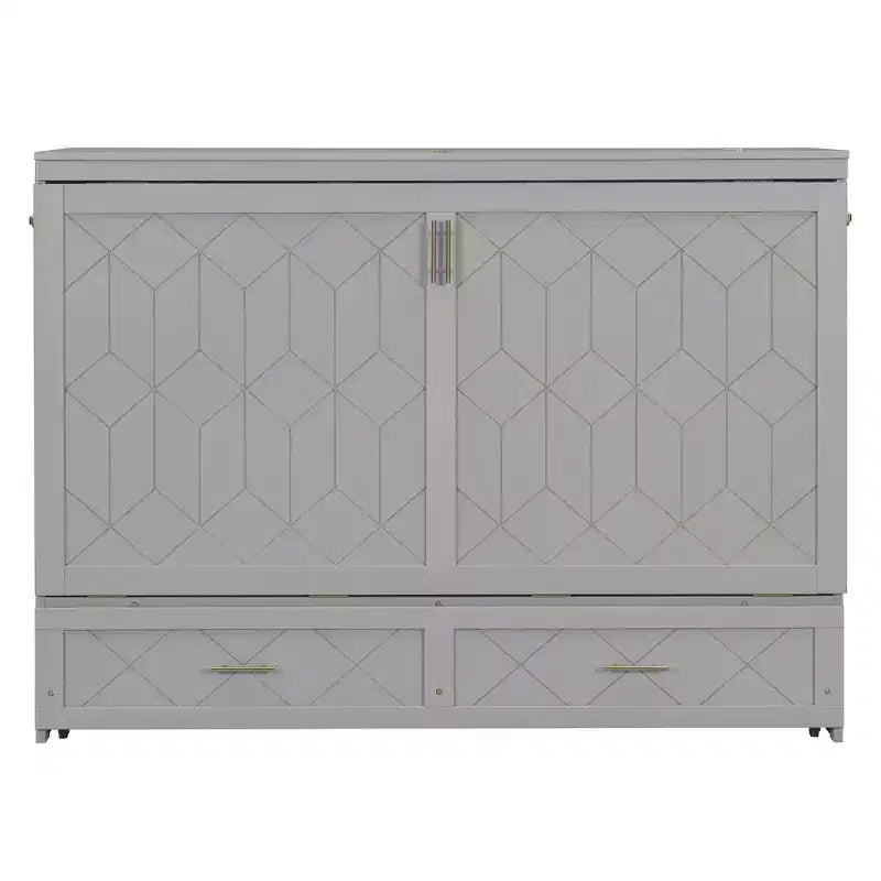Lit escamotable Queen Size, Lit armoire pliable avec tiroir et station de charge pour chambre, salon - ModernLuxe