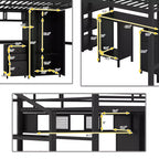 Bellemave Lit mezzanine entièrement métallique avec bureau, armoire et échelle de rangement, cadre de lit moderne et peu encombrant avec barrières de sécurité et lattes, pas de sommier tapissier, noir