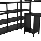 Bellemave Lit mezzanine entièrement métallique avec bureau, armoire et échelle de rangement, cadre de lit moderne et peu encombrant avec barrières de sécurité et lattes, pas de sommier tapissier, noir