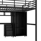 Bellemave Lit mezzanine entièrement métallique avec bureau, armoire et échelle de rangement, cadre de lit moderne et peu encombrant avec barrières de sécurité et lattes, pas de sommier tapissier, noir