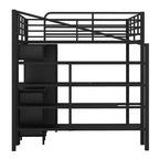 Bellemave Lit mezzanine entièrement métallique avec bureau, armoire et échelle de rangement, cadre de lit moderne et peu encombrant avec barrières de sécurité et lattes, pas de sommier tapissier, noir