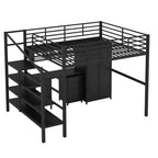 Bellemave Lit mezzanine entièrement métallique avec bureau, armoire et échelle de rangement, cadre de lit moderne et peu encombrant avec barrières de sécurité et lattes, pas de sommier tapissier, noir